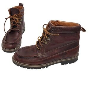 Woolrich Mens Brown Leather Moc Toe Lug Sole Boots Made in Italy Size 10